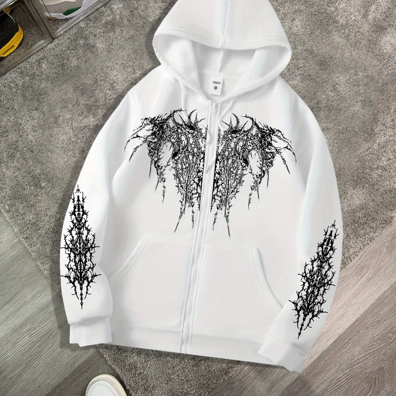 Men's Gothic Dark Print Zipper Hooded Casual Sports Sweatshirt Zipper Jacket Autumn and Winter New Casual Retro Street Style Top