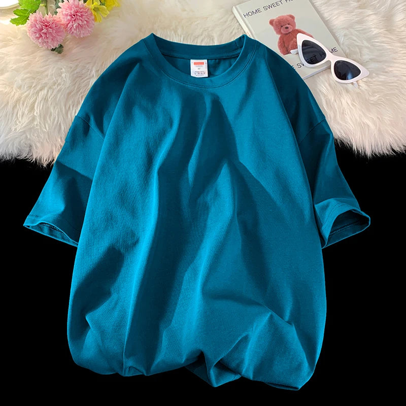 Oversized Summer Short Sleeve Men's T Shirt New Fashion Solid Loose O-Neck T Shirts Mens Cotton Hip Hop Streetwear Top Tees 5XL