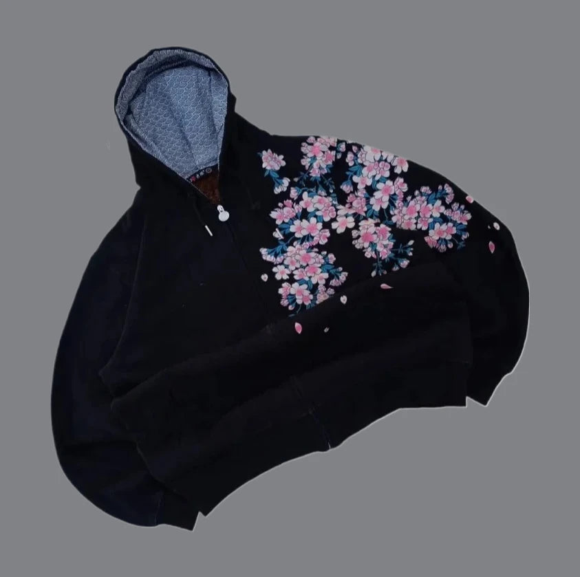 Harajuku Plum Tree Embroidered Oversized Pink Zipper Hoodies For Men and Women Y2K New Gothic Fashion Retro Street Sweatshirts