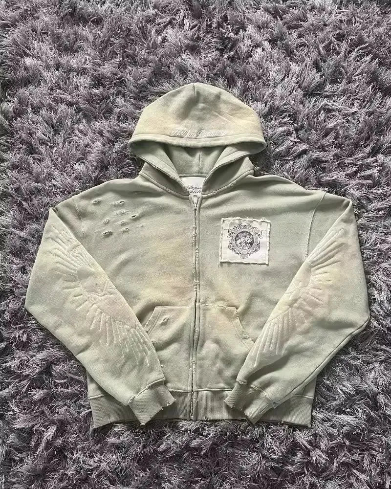 Harajuku Plum Tree Embroidered Oversized Pink Zipper Hoodies For Men and Women Y2K New Gothic Fashion Retro Street Sweatshirts