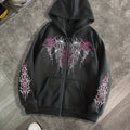 Men's Gothic Dark Print Zipper Hooded Casual Sports Sweatshirt Zipper Jacket Autumn and Winter New Casual Retro Street Style Top